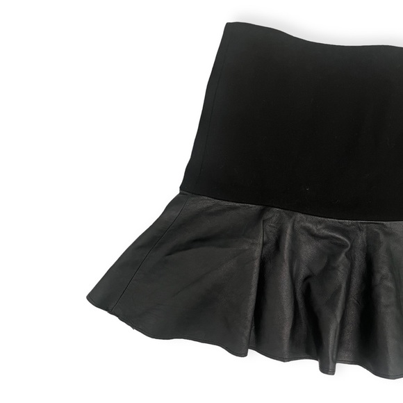 Zara Woman Black Lambskin Leather Frill Ruffle Flare Mini Skirt, sz Small - Picture 6 of 9